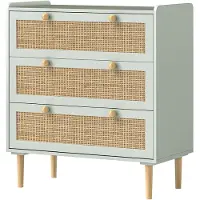 HOMCOM Schlafzimmer-Kommode mit 3 Schubladen, Rattan-Fronten, MDF, Grün
