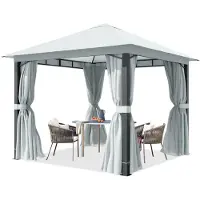 TOOLPORT Gartenpavillon 3x3 m ca. 220g/m² Dachplane Pavillon mit 4 Seitenteilen und 4 Moskitonetzen - grau