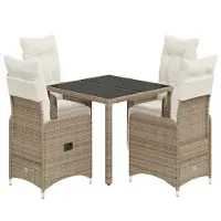 vidaXL 5-tlg. Garten-Bistro-Set mit Kissen Braun Poly Rattan