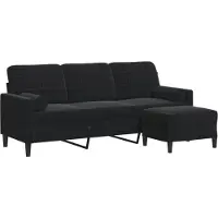 vidaXL 3-Sitzer-Sofa mit Hocker Schwarz 180 cm Samt