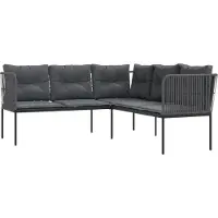 vidaXL Gartensofa in L-Form mit Kissen Schwarz Stahl und Textilene