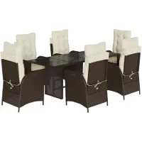 vidaXL 7-tlg. Garten-Essgruppe mit Kissen Braun Poly Rattan