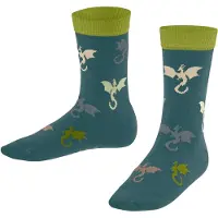 Falke Flying Dragons Kinder Socken, 35-38, Grün, Motiv,Tier, Baumwolle