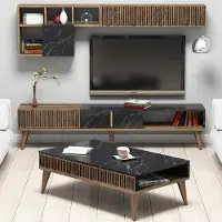 Dmora Ollomont - Wohnzimmerset, Nussbaum, Modular