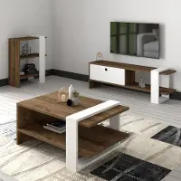 Dmora Mazzano - Wohnzimmerset, Nussbaum Braun, Modular
