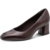 Tamaris Pumps , Damen, Gr. 41, Textil, braun (dunkelbraun), Leder, clean, gepflegt, leicht glänzend, festlich, Schuhe Pumps, Blockabsatz, Abendschuh, Businesschuh in modischer Karreeform