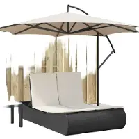 vidaXL Doppel-Sonnenliege mit Kissen Schwarz Poly Rattan