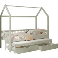 Mirjan 24 Kinderbett Asher 90, Bett mit zwei Bettschubladen, zwei Schlaffläche, Lattenrost, Holzkonstruktion (Farbe: Olivgrün, Größe: 89x200 cm)