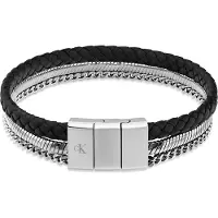 Calvin Klein Armband "CK MERGE", schwarz (edelstahlfarben, schwarz), Armbänder, 20cm, Edelstahl Leder, Edelstahl, Leder, Armband
