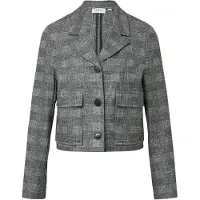 Comma Jackenblazer , Damen, Gr. 46, grau (grau check), Web, Obermaterial: 53% Viskose, 45% Polyester, 2% Elasthan, gemustert, regular fit taillenbedeckt, Blazer Jackenblazer, mit Muster