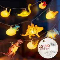 Cobus CozyHome Dino Lichterkette Kinderzimmer Deko Junge - 12 LED Figuren & 3m Batteriebetrieben I Bett Hausbett Junge Mädchen Kinder Lichterketten I Deko Kinderzimmer Lichterkette Kinderwagen Dino Laterne