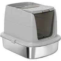 PawHut Katzenklo, Katzentoilette mit Deckel, Streuschaufel, Wanne aus Edelstahl