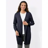 Witt Strickjacke "Long-Strickjacke Longstrickjacke mit gerippten Bündchen", Damen, Gr. 54, blau (marine), Sportlich, V-Ausschnitt, Strickjacken Strickjacke