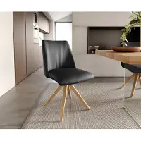 DELIFE Drehstuhl Elso-Flex Echt-Leder Schwarz Holzgestell kantig Natur 360° drehbar Taschenfederkern