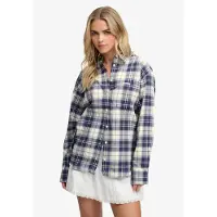 Superdry für Damen. W4010547A Camisa Check Flannel Relaxed marineblau (M), Lässig, Baumwolle, Langarm