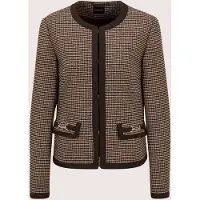 MADELEINE Jackenblazer "Blazer Kragenloser Pepita-Blazer", Damen, Gr. 38, espresso, beige, multicolor, Modern, regular fit, Rundhals, Blazer Jackenblazer