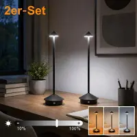 AjieQaQ 2er-Set, Moderne LED-Tischlampe kabellos schwarz, Pilzform Akku-Restaurantlampen dimmbar mit Touch, Nachttischlampe 3 Farbtemperaturen.