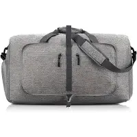 Unyqoos Ibenzoa faltbare Reisetasche 65 Liter – große multifunktionale Sport- & Reisetasche, grau, mit extra Schuhfach, Außentasche, wasserdichtes Oxford & Nylon, 160 g