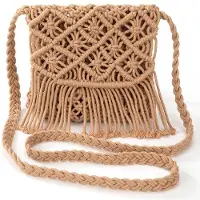 Unyqoos Ibenzoa Handgefertigte Boho-Schultertasche aus Baumwollseil mit Quasten, Baumwollfutter & Reißverschluss – Mini 18 x 16,5 x 3 cm für Damen & Mädchen