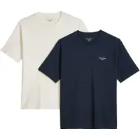 Marc O'Polo T-Shirt DENIM "T-Shirt T-Shirt Logo Print Double Pack 2er Pack", Herren, Gr. XXL, bunt (weiß, dunkelblau), Obermaterial: 100% Baumwolle CO., Shirts T-Shirt