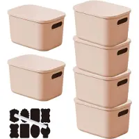 Merkloos Set aus 6 Kunststoff-Aufbewahrungsboxen mit Deckel und Griffen, Stapelbar