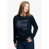 Superdry für Damen. W6110755A Marineblauer Statement-Pullover mit Kabelstrick und Flagge (L), Lässig, Baumwolle