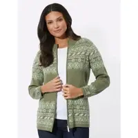 Sieh an! Jacquard-Strickjacke in khaki-ecru-gemustert | Gr.: 40