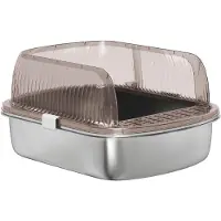 PawHut Katzenklo Edelstahl, offen Katzentoilette mit hohem Rand, Wanne, Schaufel