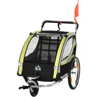 HOMCOM 2 in 1 Kinderanhänger, Fahrradanhänger mit 5-Punkt Sicherheitsgurt, Gelb