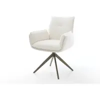 DELIFE Drehstuhl Nela-Flex Bouclé Soft Beige Kreuzgestell breit Effektfinish Titan 360° drehbar Wippfunktion