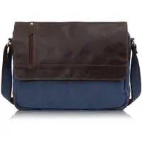 Belveder Umhängetasche Leder braun VINTAGE Messenger Schultertasche Herren Braun-Marineblau aus Leder und Canvas, BV17BRN