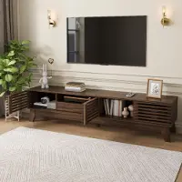 STILVORA TV-Lowboard mit 3 Türen, Schublade und offenen Fächern, TV-Schrank mit gerillter Front und MDF, Fernsehtisch für Wohnzimmer