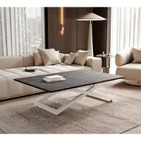 Idohome Ausziehbarer Couchtisch ARIA, höhenverstellbar, Wohnzimmertisch, Multifunktionstisch – Weiß / Pietra Grigia