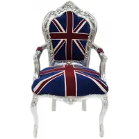 Casa Padrino Barock Esszimmer Stuhl mit Armlehnen Union Jack / Silber - Antik Stil