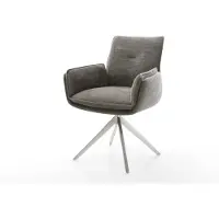 DELIFE Drehstuhl Nela-Flex Bouclé Soft Schlamm Kreuzgestell breit Edelstahl 360° drehbar Wippfunktion