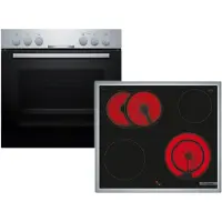 Bosch Elektro-Herd-Set "HND211CS63", Energieeffizienz: A, schwarz (schwarz, edelstahl), Herdsets, Gleichmäßige 3D-Heißluft auf 3 Ebenen & erweiterbare 21 cm Kochzone, Elektro-Herd-Set
