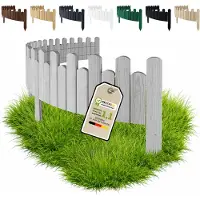 Pemicont Floranica Steckzaun Holz 40 cm hoch x 200 cm, Silber – gewellte Oberkante, Beetkante aus Kiefernholz zum Einstecken