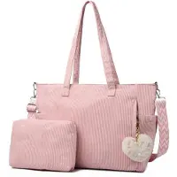 Benza Ibenzoa Cord-Schultertasche für Damen, große Kapazität 46 x 16 x 32 cm – Cordstoff, Platz für 15,4-Zoll-Laptop, mehrere Fächer, abnehmbarer Schulterriemen