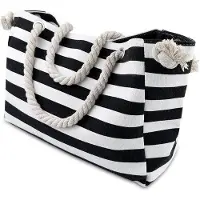 Benza Ibenzoa Wasserabweisende Strandtasche mit Reißverschluss – geräumiger Oxford-Canvas Shopper, 37 x 15,5 x 28 cm, dicke Baumwoll‑Taugriffe