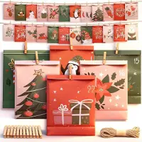 Sonstiges Adventskalender Tüten zum Befüllen 24 Stück DIY Papiertüten mit Holzklammern & Bindfaden