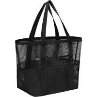 Benza Ibenzoa Strandtasche – geräumig & faltbar mit Reißverschluss, verstellbarem Schulterriemen, schwarz, sand- und wasserabweisend
