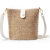 Benza Ibenzoa Handgemachte Schilfrohr-Crossbody-Tasche für Damen – kompakte Strand- & Schultertasche, 16×9×17 cm, verstellbarer abnehmbarer Schulterriemen, Magnetverschluss