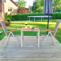 StarTech.com Gartenmöbel Set Aluminium - Tisch mit 2 Stühlen - 75x75x72 cm Gartentisch - 2 Personen - WPC Holzoptik - Hohe Rückenlehne - Grau Holzmaserung