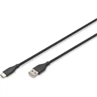 Digitus USB-C Silikon Anschlusskabel, 2m, schwarz, 2 m, USB A, USB C, USB 2.0, 0,48 Gbit/s, Schwarz