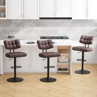 Sonstiges Barhocker höhenverstellbar 360° drehbar mit Rückenlehne und Fußstütze Braun 3 Stück