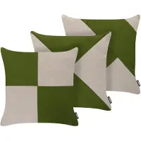 Beliani Gartenkissen 3er Set Beige u. Grün Olefin Polyester 45 x 45 cm Quadratisch Kariertes Muster Moderner Stil Outdoor Kissen
