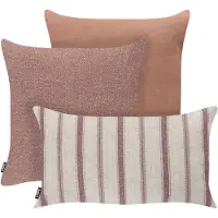 Beliani Gartenkissen 3er Set Hellrot Polyester Leinen Rechteckig Quadratisch Gestreift Landhausstil Moderner Stil Outdoor Kissen