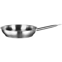 Inoxibar Edelstahl Stielpfanne 26 cm, Voll-Induktion-Diffusor-Boden, fester Edelstahlgriff, grau, ohne Antihaftbeschichtung
