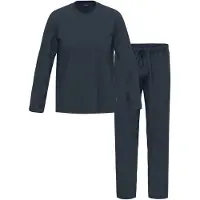 Ammann Pyjama "Herren Langarm Shirt, Lange Hose Night & Relax", Herren, Gr. S, blau (dunkelblau), Homewear-Sets Pyjama