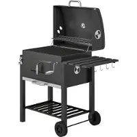 Outsunny Holzkohlegrill Grillwagen Grill BBQ Holzkohle Kohlegrill Gartengrill